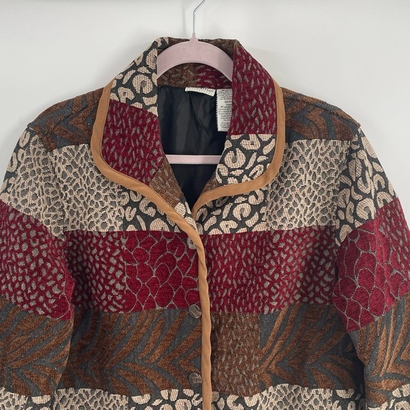 White Stag Vintage Animal Print Burnout Brocade Tapestry Button Up Blazer Jacket - Picture 6 of 12